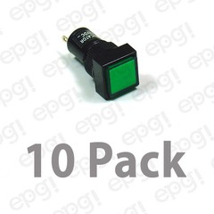 10 PACK – 12mm SQUARE LED PANEL MOUNT LAMP – GREEN LENS 3VDC-12VDC #NN12SGR