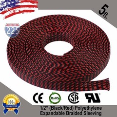5 FT 1/2″ Black Red Expandable Wire Sleeving Sheathing Braided Loom Tubing US