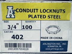 NEW 100 pack Arlington 402, 3/4″ Conduit Locknuts Steel Threaded Non-Insulated