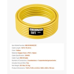 NM-B Wire, 6AWG/3C Non-Mettalic Residential Indoor Electrical Wire with Ground,