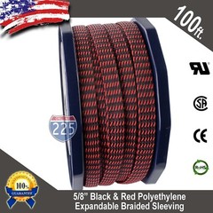 100 FT. 5/8″ Black Red Expandable Wire Sleeving Sheathing Braided Loom Tubing US