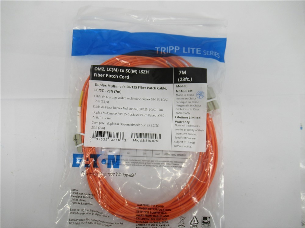 Eaton N516-07M , Duplex Multimode 50/125 Fiber Patch Cable (LC/SC)(23 Ft)