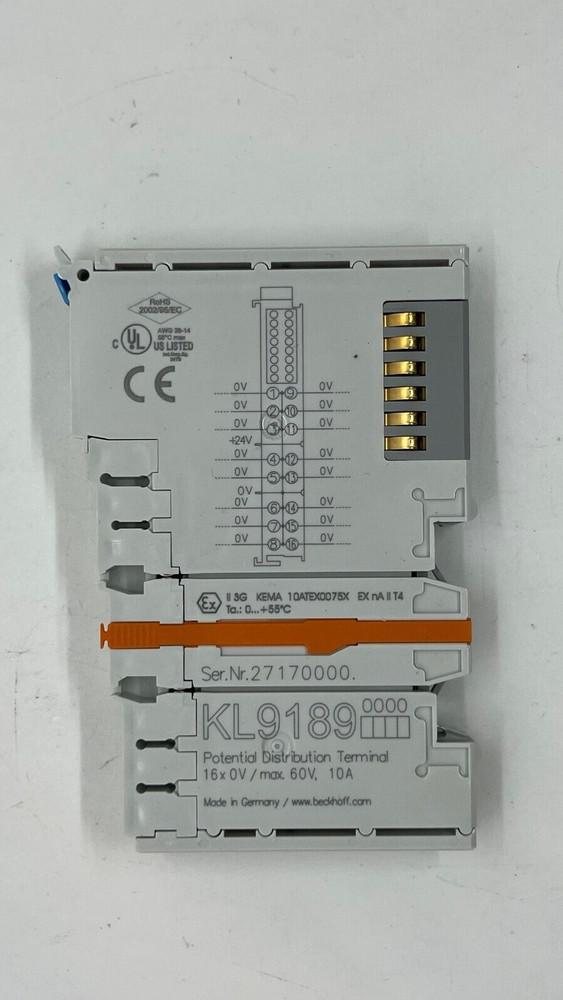 BECKHOFF KL9189 Potential Distribution Terminal 16 x 0 V DC 10A HD Bus Terminal