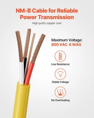 NM-B Wire, 6AWG/3C Non-Mettalic Residential Indoor Electrical Wire with Ground,