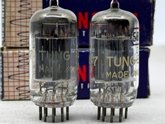 (2) Tung-Sol JTL-5687 Mil Spec Vacuum Tubes Black Plates O Getters Test Strong
