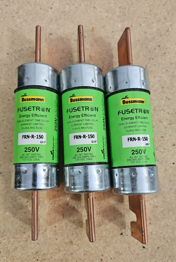 BUSSMANN FRN-R 150 DUAL ELEMENT FUSE 150A 250V LOT OF 3