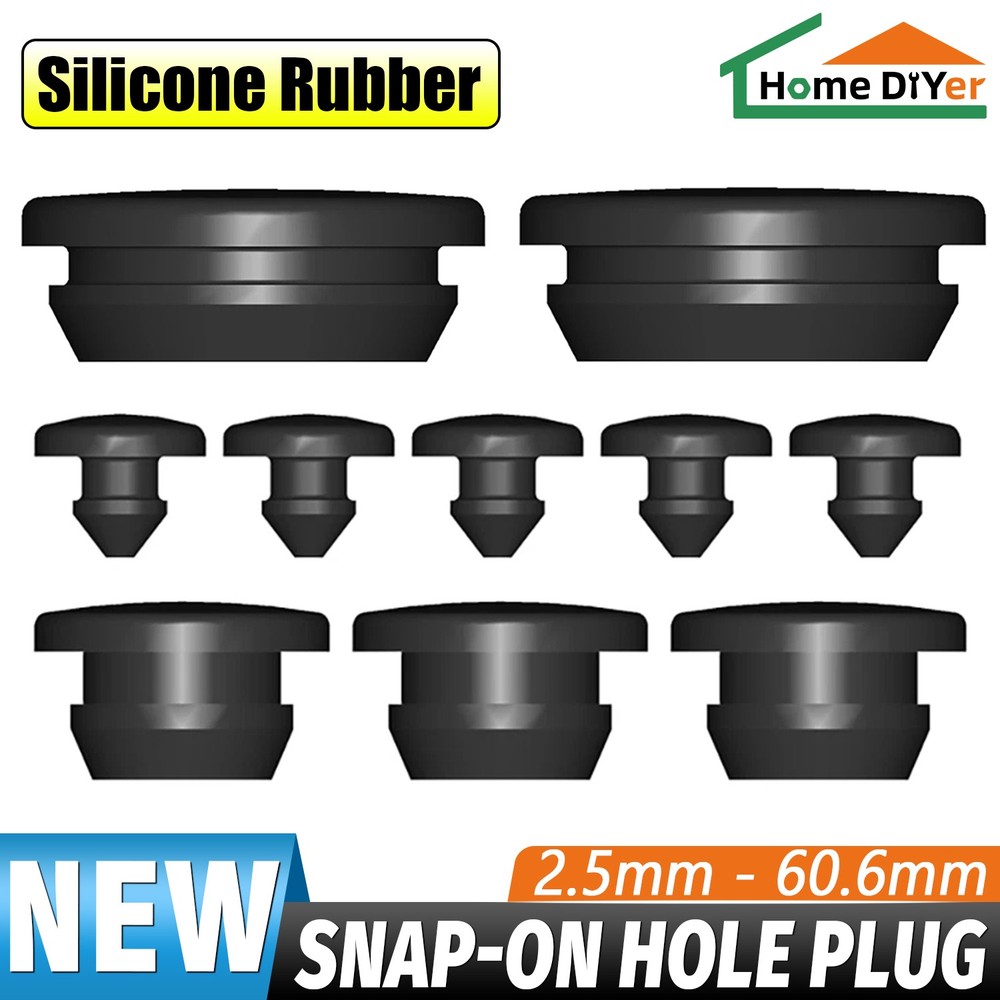 Black 2.5-60.6mm Silicone Rubber Snap-On Hole Plug Blanking Seal Bung Pipe Tube