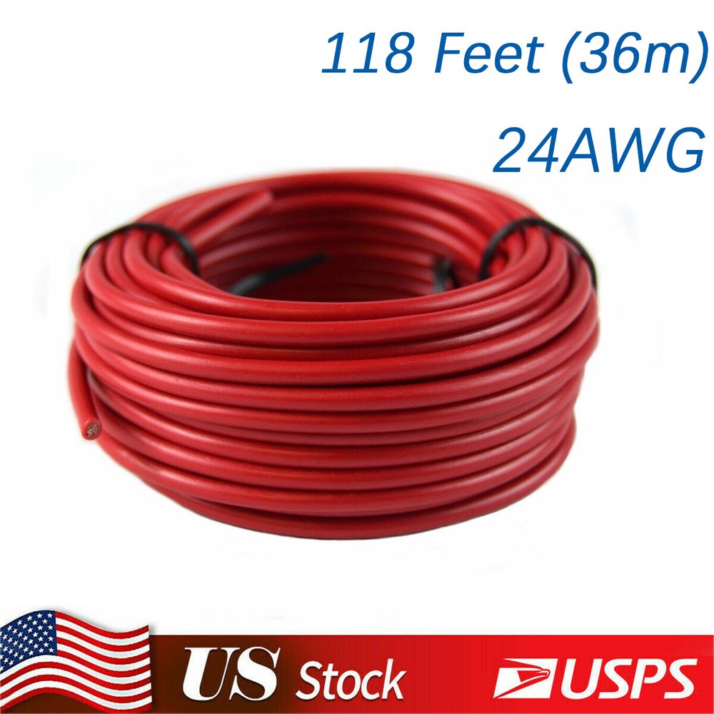24 AWG 118 Feet Gauge Silicone Wire Flexible Stranded Copper Cables(RED) NY
