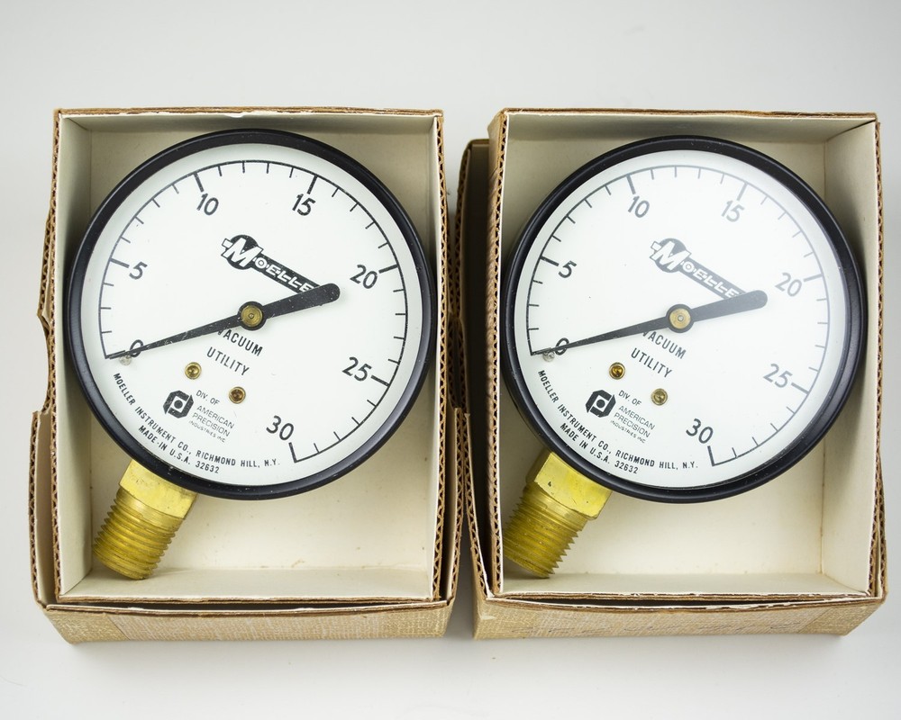 2 New 2.5″ Moeller Vacuum Utility Pressure Test Gauges 0-30 PSI Made in USA