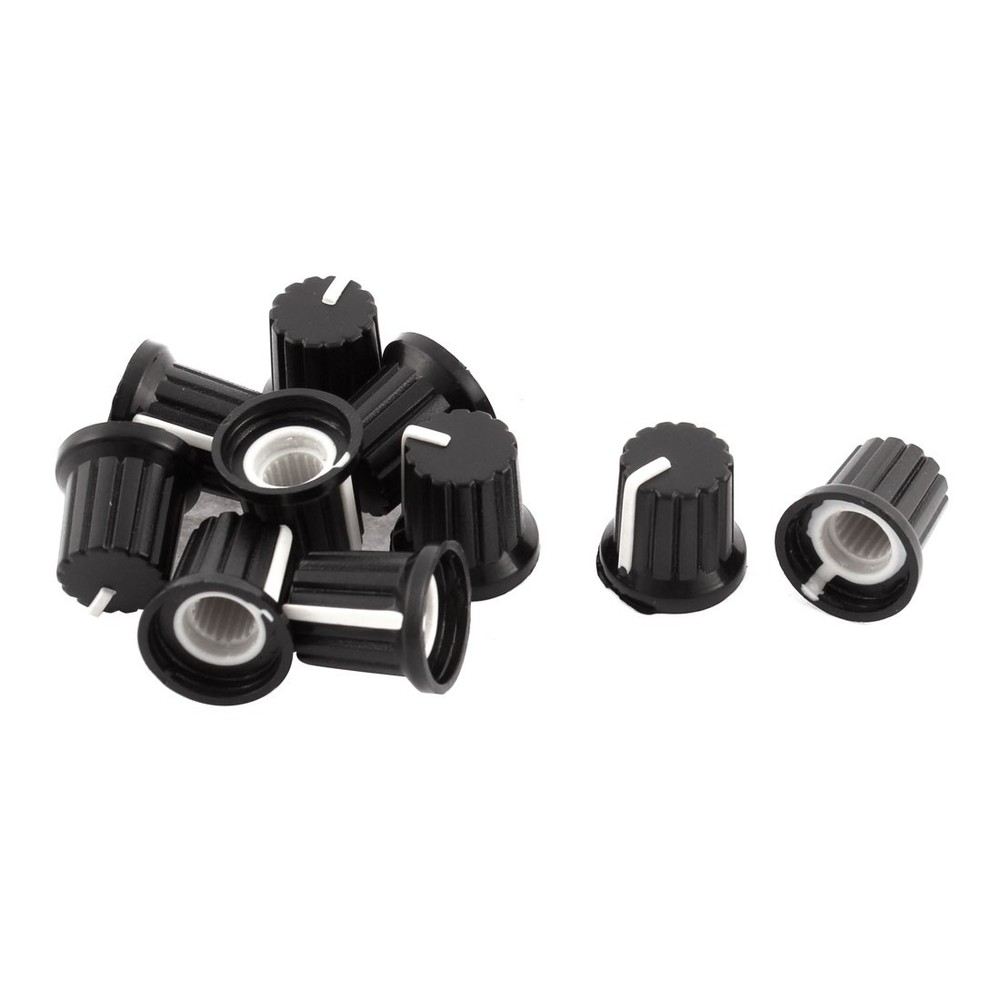 10 Pcs 6mm Dia Shaft Hole Plastic Potentiometer Rotary Control Knobs Caps Black