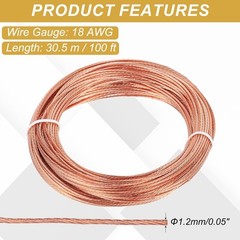 Uxcell 18 Gauge 100 Ft Bare Copper Ground Wire for Electrical Applications