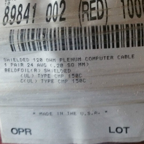 Belden Wire 89841 24/1P 24awg Low Cap Twist Pair FFEP/FEP Shield Cable Red /25ft