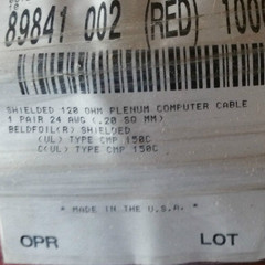 Belden Wire 89841 24/1P 24awg Low Cap Twist Pair FFEP/FEP Shield Cable Red /25ft