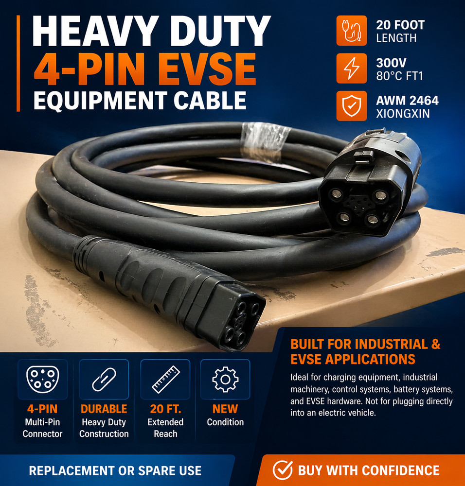 Heavy Duty 4-Pin EVSE Charger Cable Industrial Power AWM 2464 300V Multi-Pin NEW