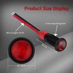 1/4 Inch 12V Red LED Indicator Light 6mm Indicator Light IP67 Waterp Size: 6mm