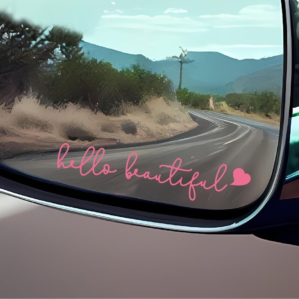 Pink Heart Rearview Mirror Decal for Cars, 3X Waterproof Vinyl Mir Color: Pink
