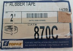 Topaz 870C Black Rubber electrical tape. 2 in x 22 ft NEW. Free Shipping