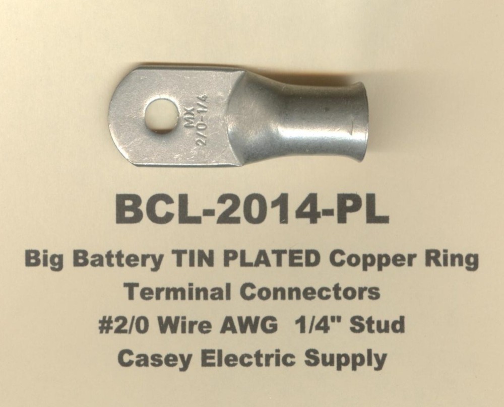 5 TIN PLATED Copper Ring Lug Terminal Connector #2/0 Wire Gauge 1/4″ Stud MOLEX