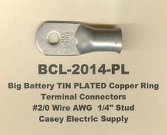 5 TIN PLATED Copper Ring Lug Terminal Connector #2/0 Wire Gauge 1/4″ Stud MOLEX