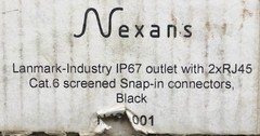NEXANS LANMARK INDUSTRY IP65/67 OUTLET KIT 2 SNAP-IN CATEGORY 6A BLACK WALL BOX