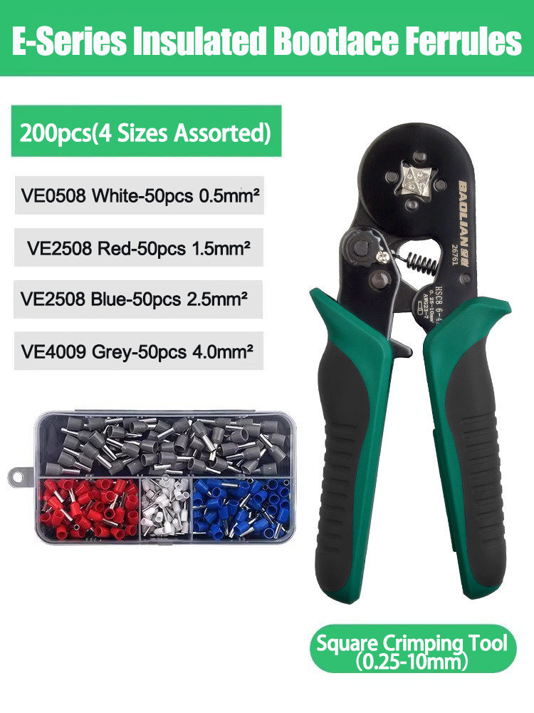 Tinned Brass Wire Connectors Kit, Insulated Bootlace Ferrule Crimp Terminals
