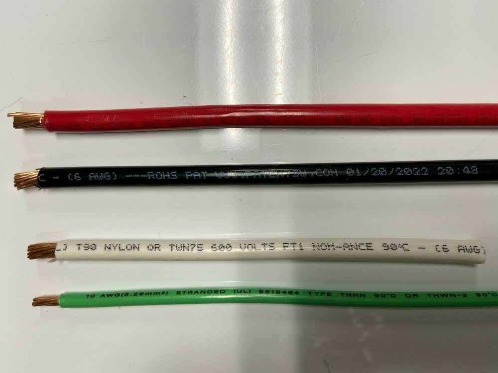 50′ EA THHN 6 AWG GAUGE BLACK WHITE RED STRANDED COPPER WIRE + 50 10 AWG GREEN