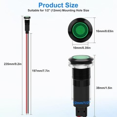 12mm 12 24V LED Indicator Light IP67 Waterproof Indicator Light Pilot Dash Head