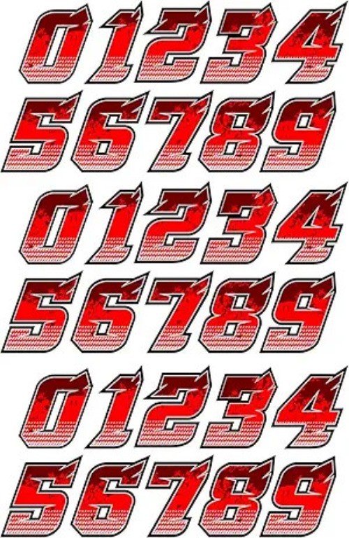 Two-Tone Red Black White 1.25-Inch Tall Helmet Number Decal Set, 10 mil Thick fo