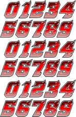 Two-Tone Red Black White 1.25-Inch Tall Helmet Number Decal Set, 10 mil Thick fo