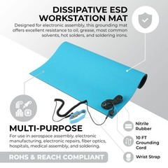 ESD Mat Kit with Wrist Strap and Grounding Cord (2ft x 4ft, Blue) 2ft x 4ft