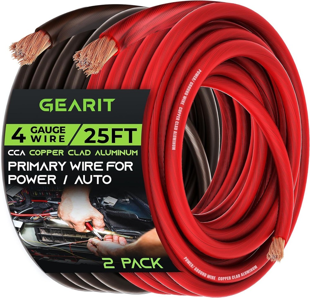 GearIT 4 Gauge Wire (25ft Each- Black/Red – 25ft Each, 4