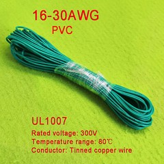 Green 16AWG to 30AWG PVC Electronic Wire Cable, Tinned Copper Stranded Wiring