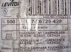6 Leviton 10MM Compact Fluorescent Lampholders, Lamp Holders Socket G24Q3 GX24Q4