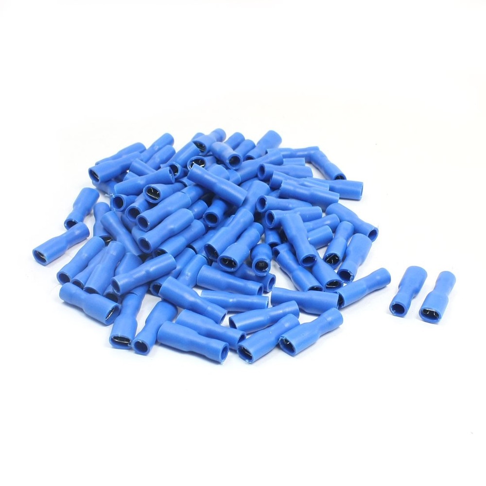100 Pcs Blue Full Insulate Female Spade Crimp Terminal for 16-14AWG Wire