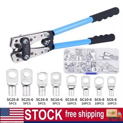 Battery Cable Lug Crimping Tool 10-1 AWG W 60PC Copper Ring Terminal Heavy Duty