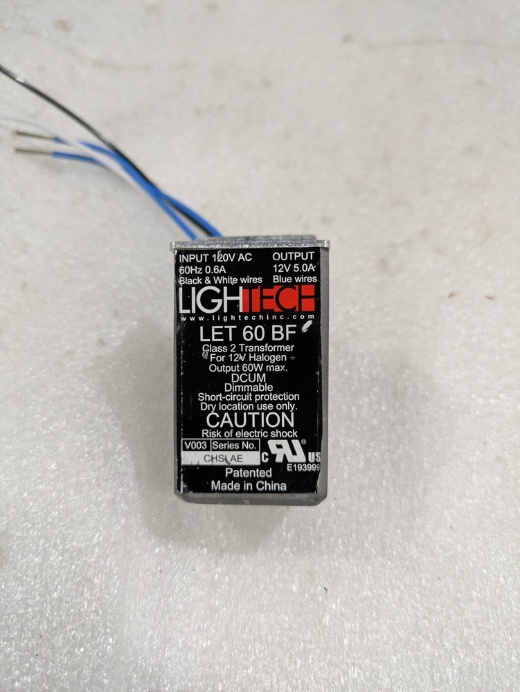 Lightech LET-60 BF Electronic Low Voltage Transformer 120VAC 12V 60W Dimmable