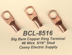 10 Bare Battery COPPER Ring Terminal Connectors #8 Wire Gauge 5/16″ Stud MOLEX