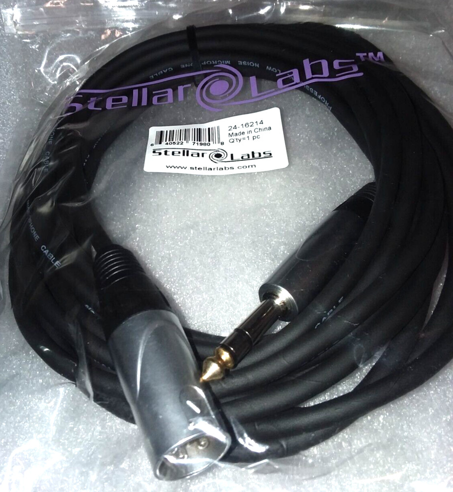 Microphone Cable STELLAR LABS 24-16214. XLR MALE TO 1/4IN 3P MALE CABLE 18ft.