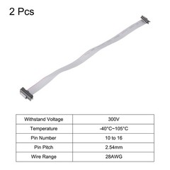 2pcs 2.54mm Pitch IDC 10 to 16 Pins Dual Female Flat Ribbon Cable 30cm Grey