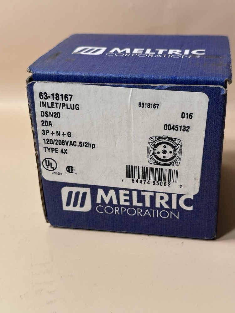 Meltric 63-18167 Inlet Plug D8N20 20A 3P+N+G 120/208VAC