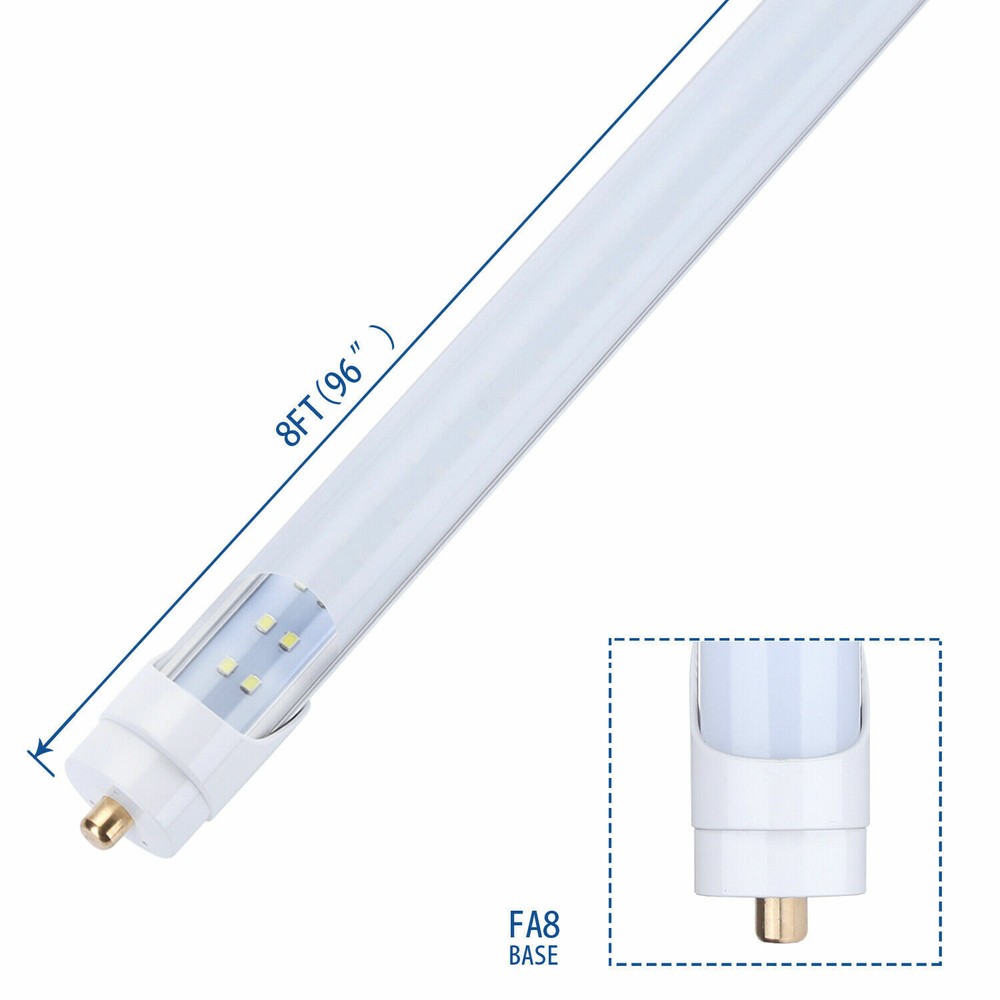 25 PACKS T8 8FT 50W SINGLE PIN FA8 Base LED Outdoor Tubes Lights 5000K MILKY