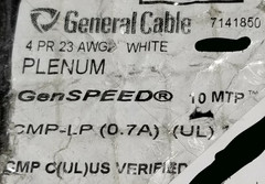 General Cable 7141850 23/4P GenSPEED 10 MTP Cat6A 10GX 10G Plenum White /50ft