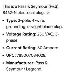 BRAND NEW Pass&Seymour/Legrand 8462-N Electrical Plug 3P 4W 60A, 3Ph, 250V NEMA