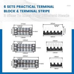 6 Sets Terminal Blocks 6Pcs 4 5 Position 600V 15A Dual Row Screw Terminal Strip