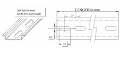 Pre-Cut DIN Rail Slotted Steel, 35mm x 7.5mm [varied length] RoHS Plated