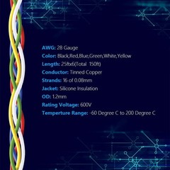 24 AWG Stranded Wire Spool 5Ft Each 6 Colors Flexible 24 Gauge Silicone Hook up