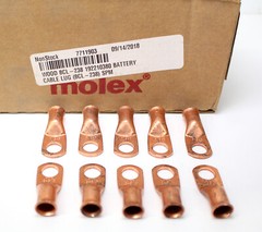 10 MOLEX Bare Battery COPPER Lug Ring Terminal Connector 2 Gauge ~ 3/8″ Stud