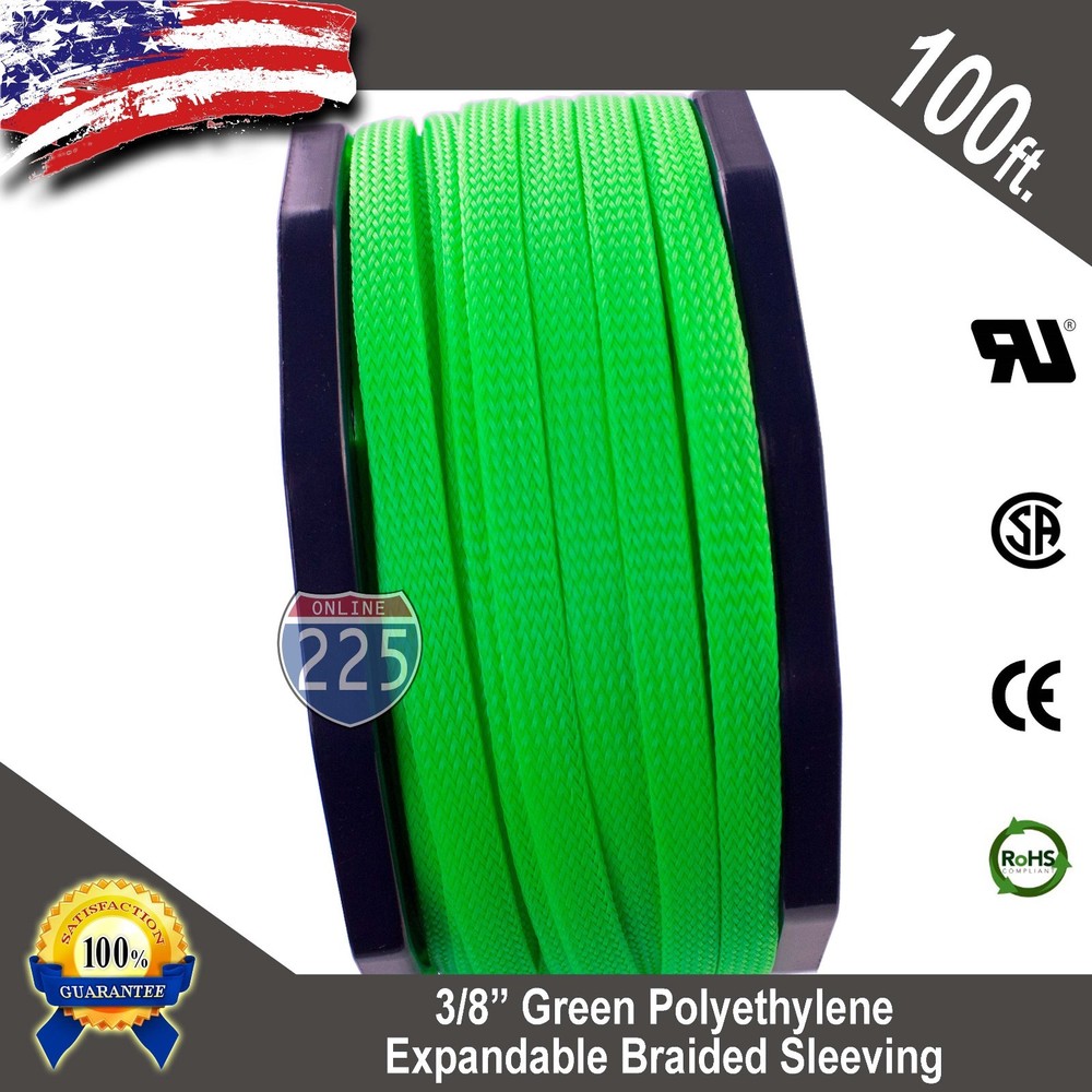 100 FT 3/8″ Green Expandable Wire Cable Sleeving Sheathing Braided Loom Tubing