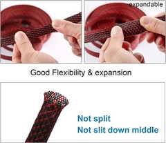 25 FT 1/2″ Black Red Expandable PET Wire Sleeving Sheathing Braided Loom Tubing