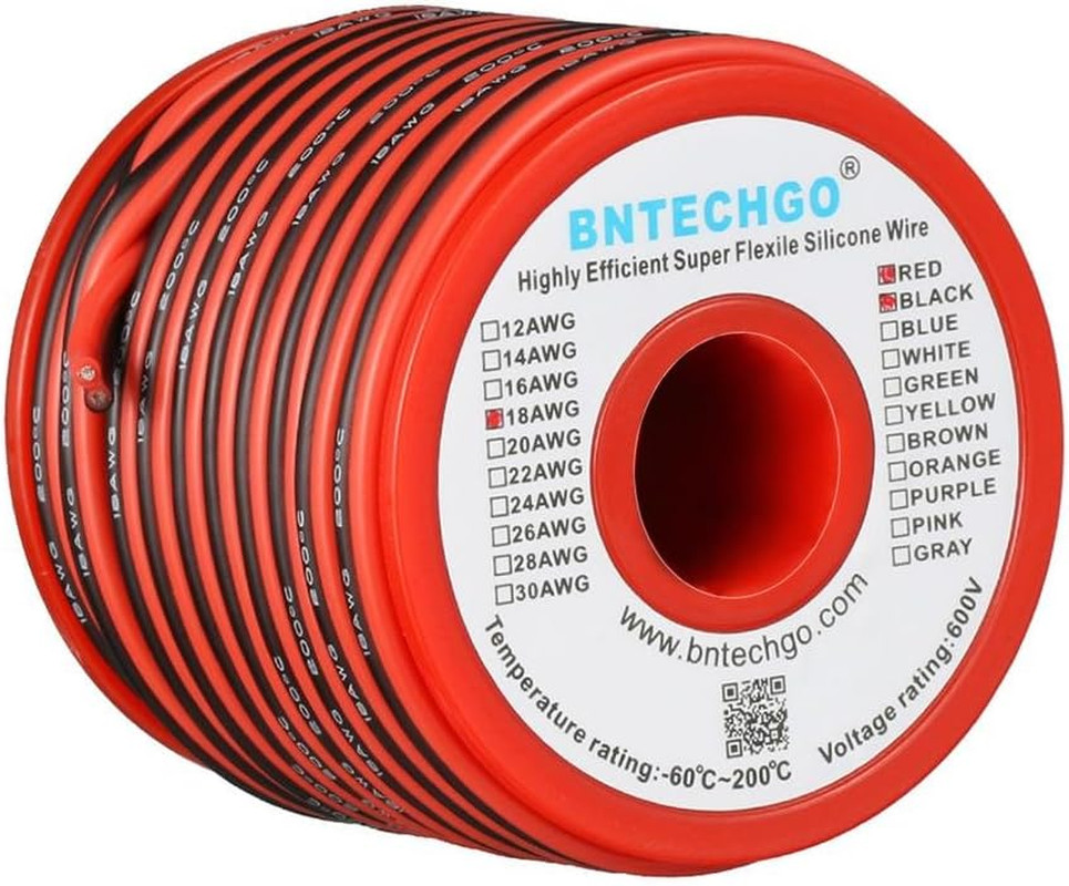 18 Gauge Flexible 2 Conductor Parallel Silicone Wire Spool Red Black High Resist